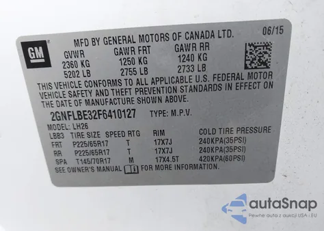 2015 Chevrolet Equinox 1Lt from USA, damaged, VIN 2GNFLBE32F6410127